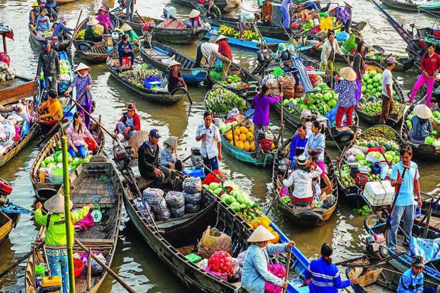  a floating market in the Mekong Delta