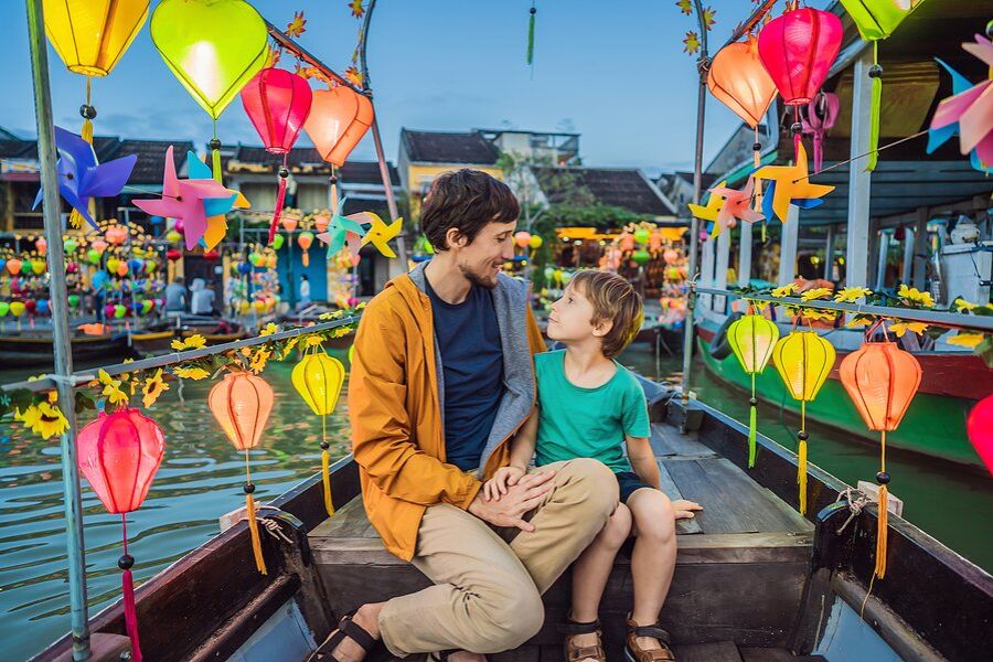 Children can enjoy scenic boat rides along the poetic Hoai River