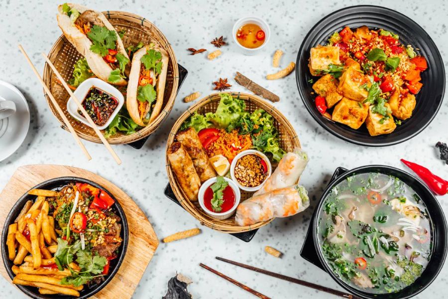 Vietnamese dishes often balance salty, sweet, sour, and spicy tastes. 
