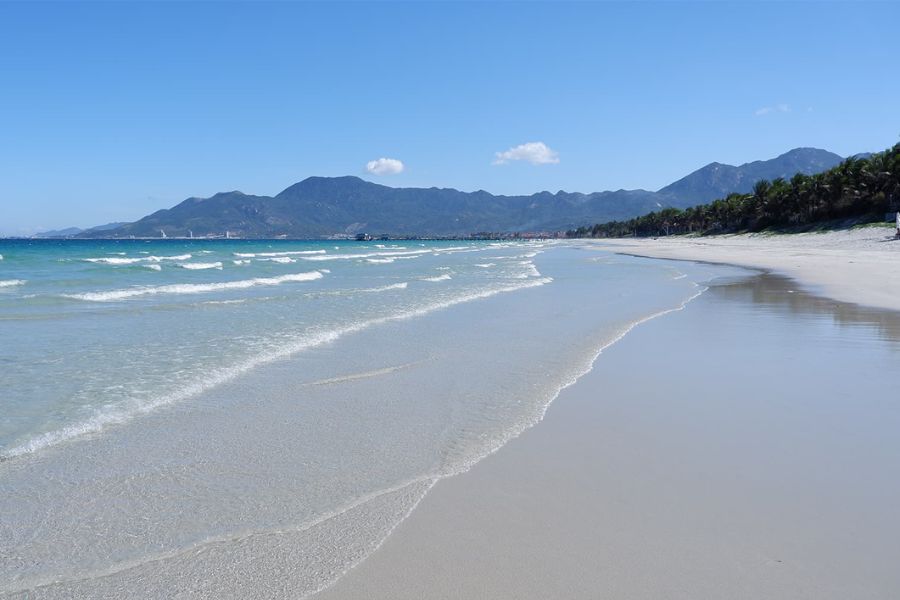 A Long Beach with Crystal-Clear Water
