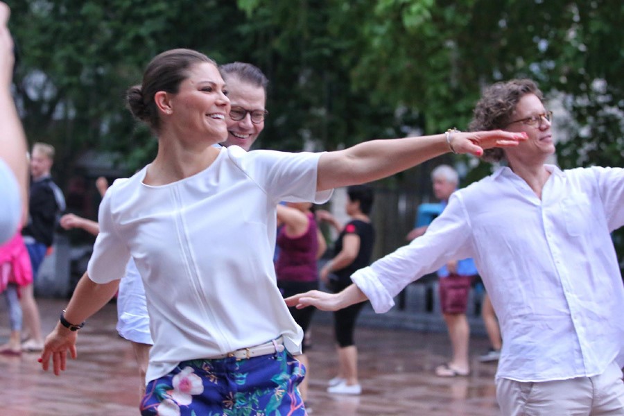 The Swedish Crown Princess and her husband worked out with the locals during their visit in 2019