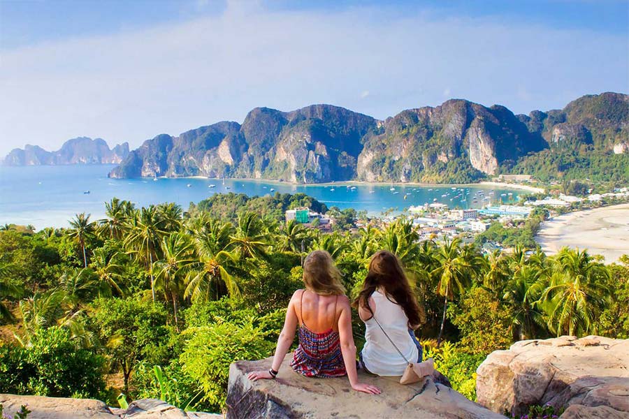 Tourists admire the scenery from Phi Phi Viewpoint