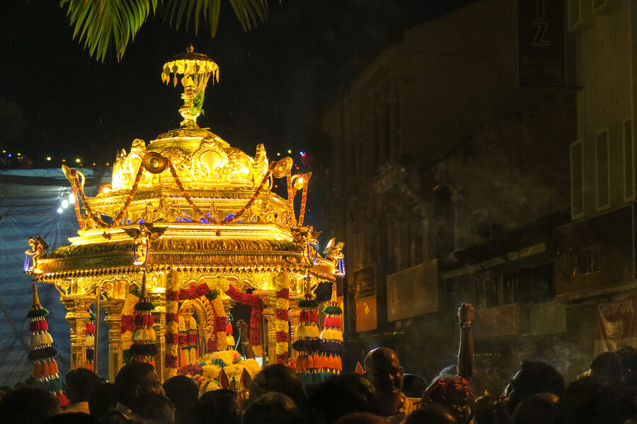 Devotees welcome the maiden voyage of the golden chariot - Photo by Marco Ferrarese