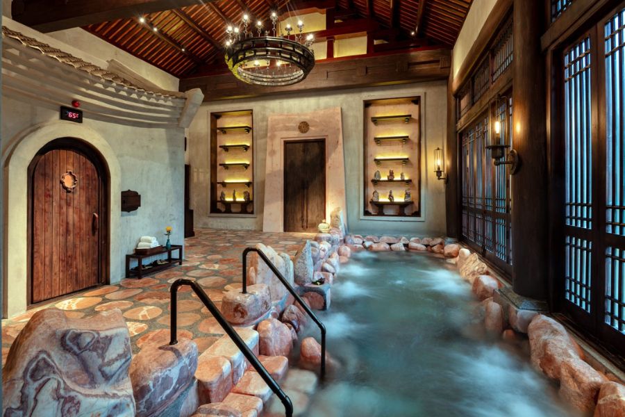 Japanese-style hot mineral baths at Yoko Onsen Quang Hanh