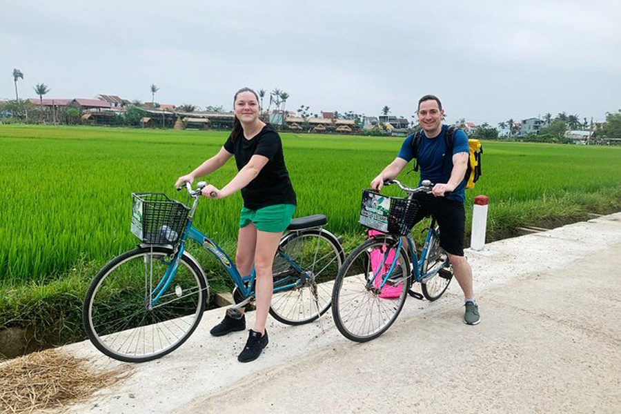 Riding a bicycle through the countryside