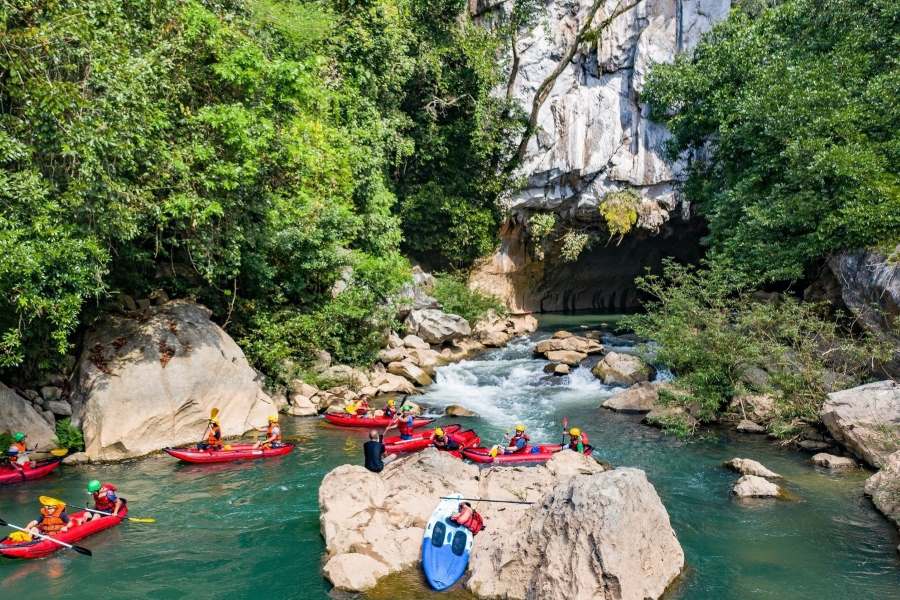  Kong Lor Caves are vast underground river cave systems extending over 7 km