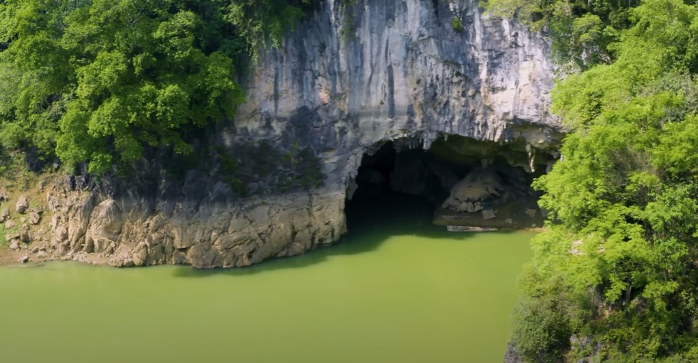 A cave located next to the lake