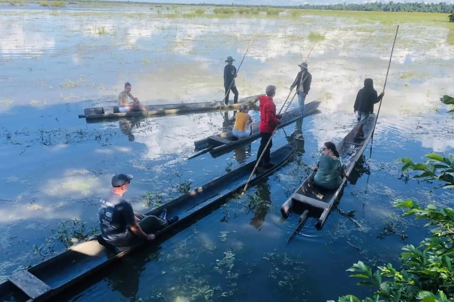 Canoeing through the wetlands of South Laos