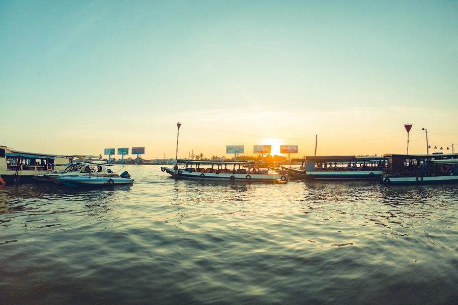 Early morning on a river of the Mekong Delta