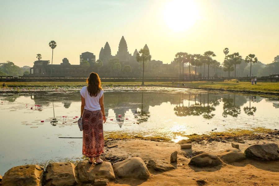 You can see the beautiful sunrise rising from behind the central temple