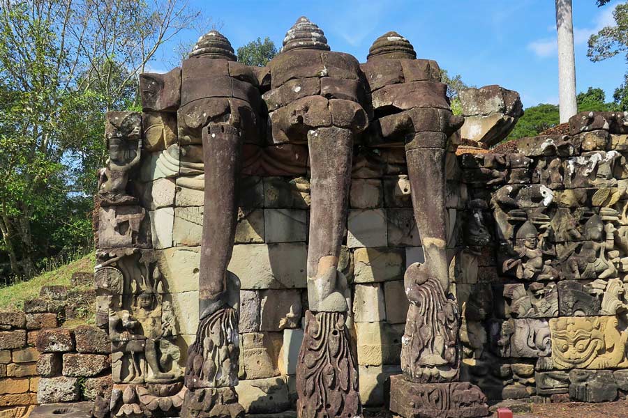 The Terrace of the Elephants is a remarkable historical structure situated within the Angkor Thom complex in Cambodia