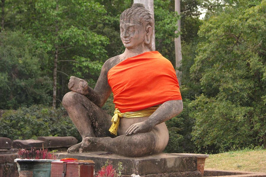 The Terrace of the Leper King is a distinctive historical monument located within the Angkor Thom complex in Cambodia