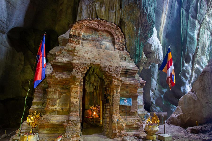 Explore carvings in Phnom Chhnork Cave Temple 