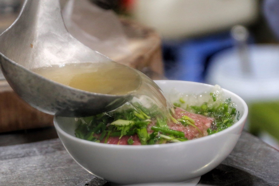 Beef cooked in simmering broth becomes tender and flavorful