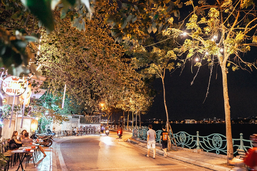 The West Lake is a romantic night attraction in Hanoi