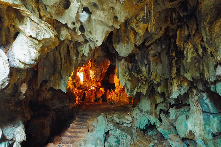 Thach Dong is famous for its limestone caves, which are set in a scenic location