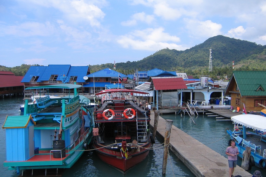 The long wooden pier lined with stilt houses of Bang Bao fishing village