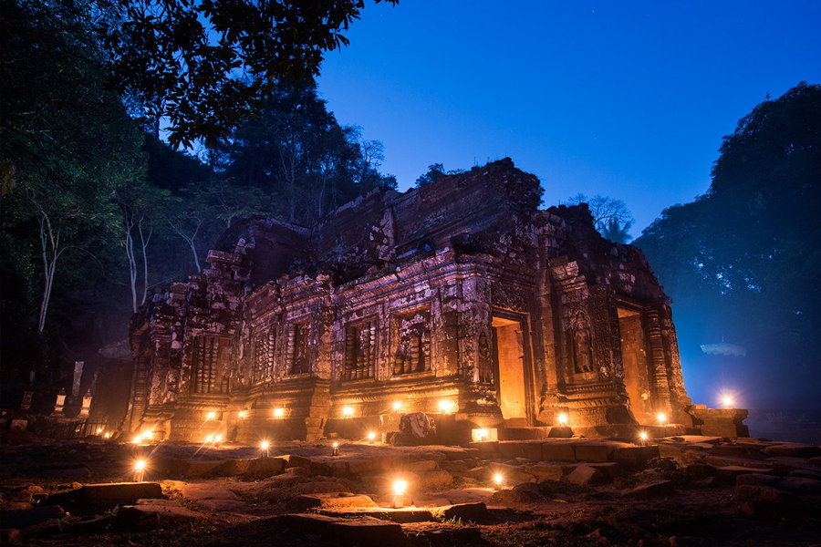 Wat Phou Temple enlightened during Boun Wat Phou 