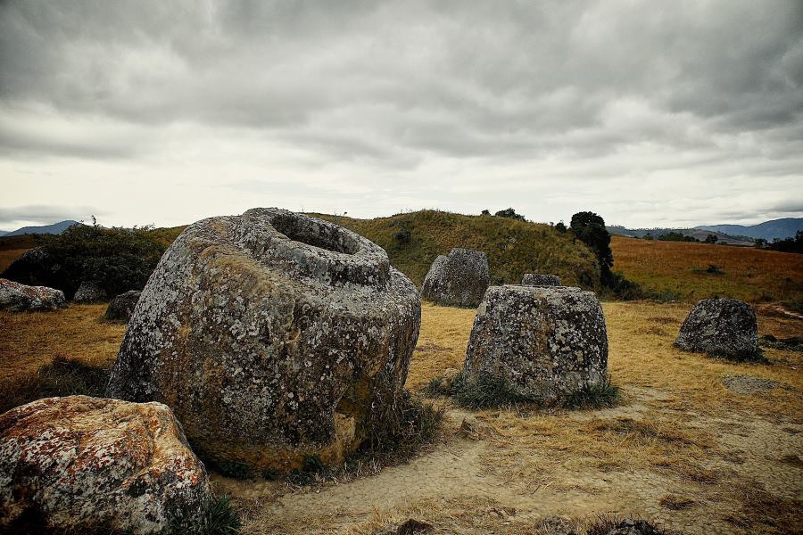 The Plain of Jars in the Xieng Khouang, central Laos