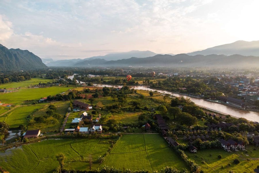 Vang Vieng's sunrise is unpainted with any pollution 