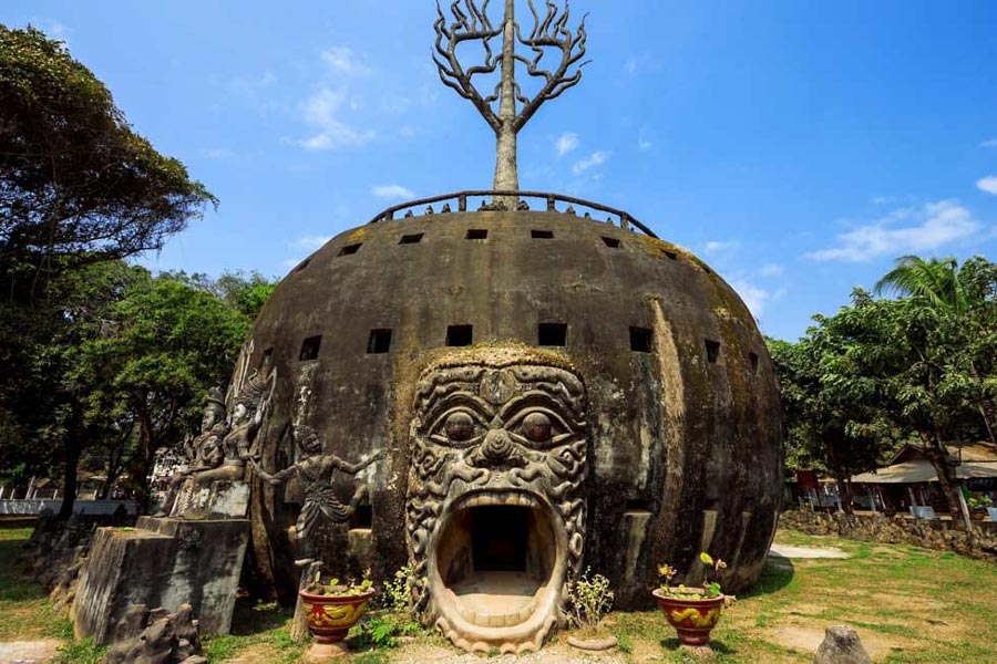 The Demon's Mouth is a unique and intriguing feature at Buddha Park (Xieng Khuan) near Vientiane, the capital of Laos