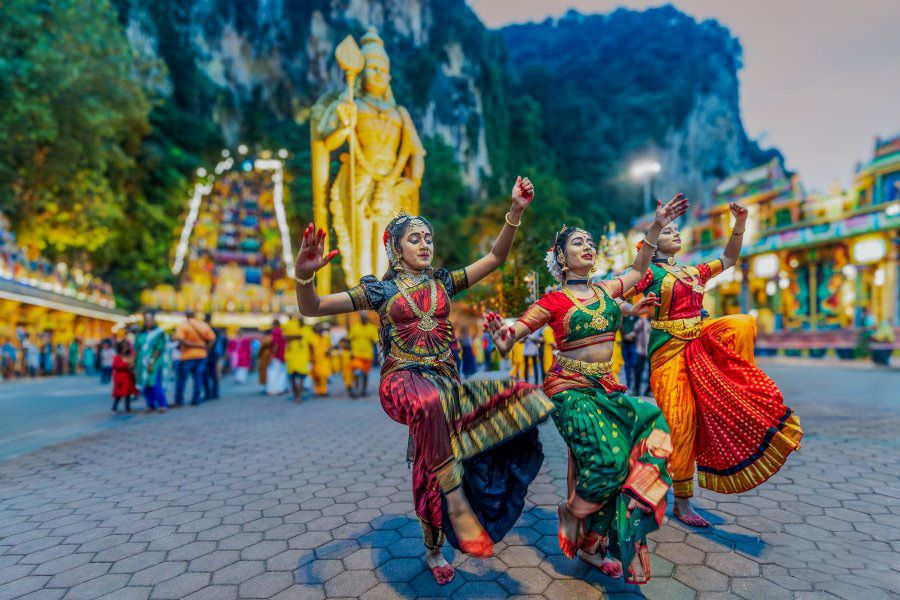 Dancers performing traditional dances during the Thaipusam Festival 