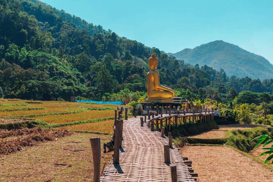 Walk the bamboo bridge at Wat Na Khu Ha