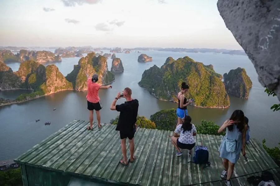 The beautiful landscape of Ha Long Bay from Bai Tho Mountain