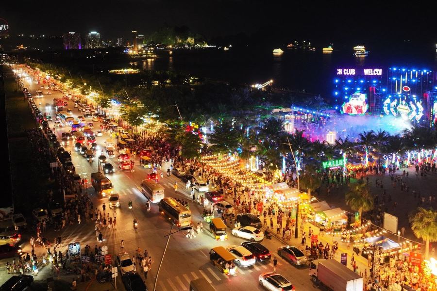 Ha Long Night Market is bustling with visitors as seen from above