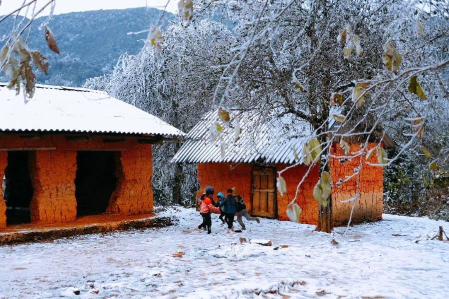 White snow cover in Sapa in winter