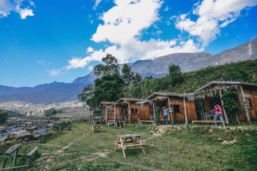 The house made of wood in O Quy Ho Village