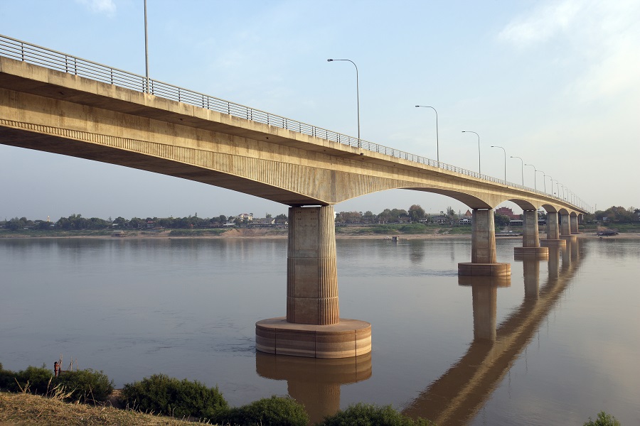The Thai-Lao Friendship Bridge links Nong Khai with Vientiane across the Mekong River