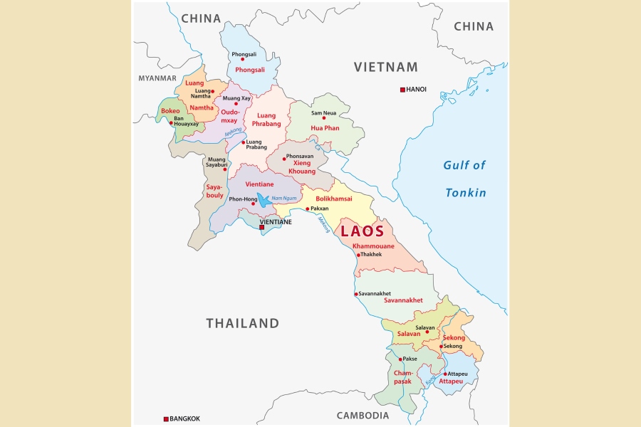Laos’s map with neighboring countries for a brief understanding of the weather in Laos
