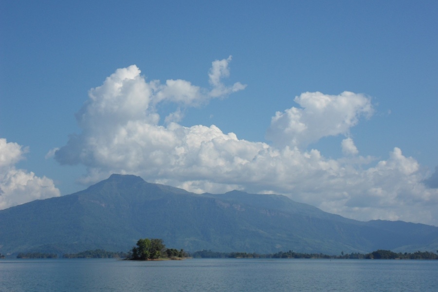 Mount Phou Bia from Nam Ngum Reservoir in Laos, on a day with nice weather