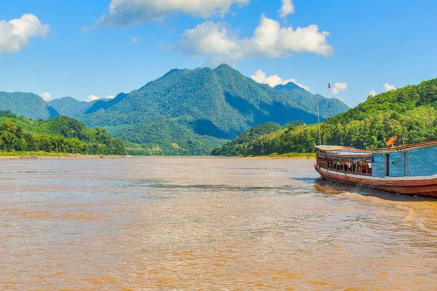 A section of the Mekong River in Luang Prabang in Laos, on a day with nice weather
