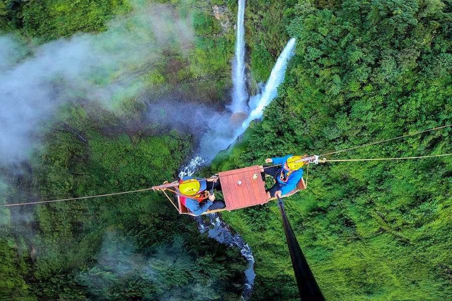 Visitors can zipline or lie comfortably on a table attached to the zipline