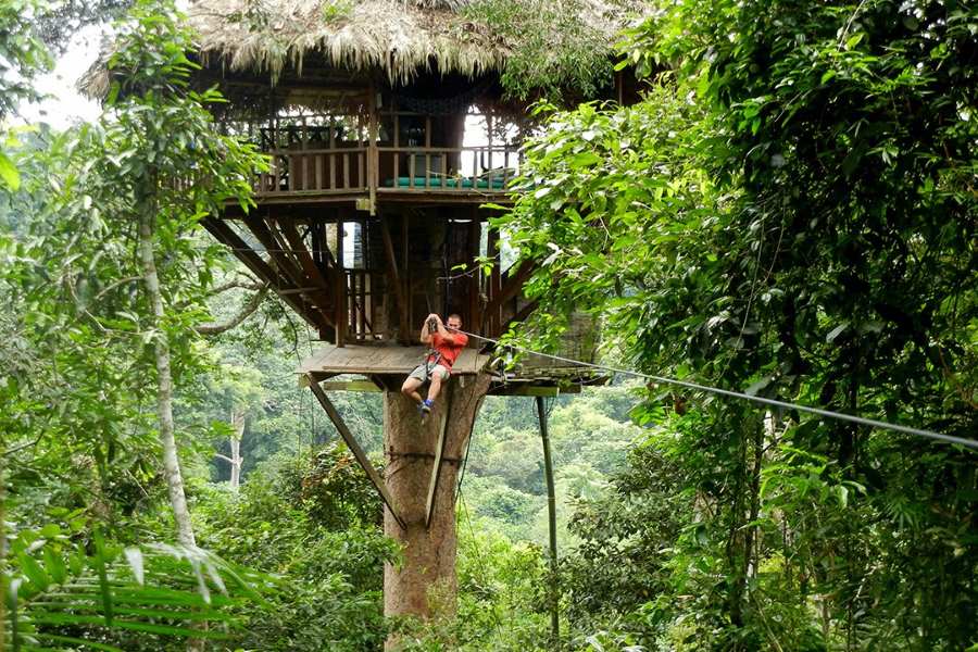 The only way to reach these houses is by sliding through a zipline