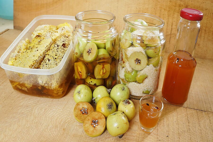 Ingredients and the process of making apple wine. Photo: Vietravel