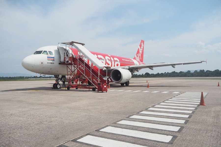 An Airbus A340 on the tarmac at Hat Yai International Airport