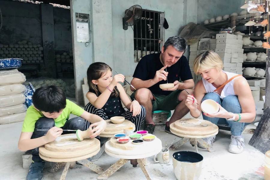 Visitors try their hand at pottery making