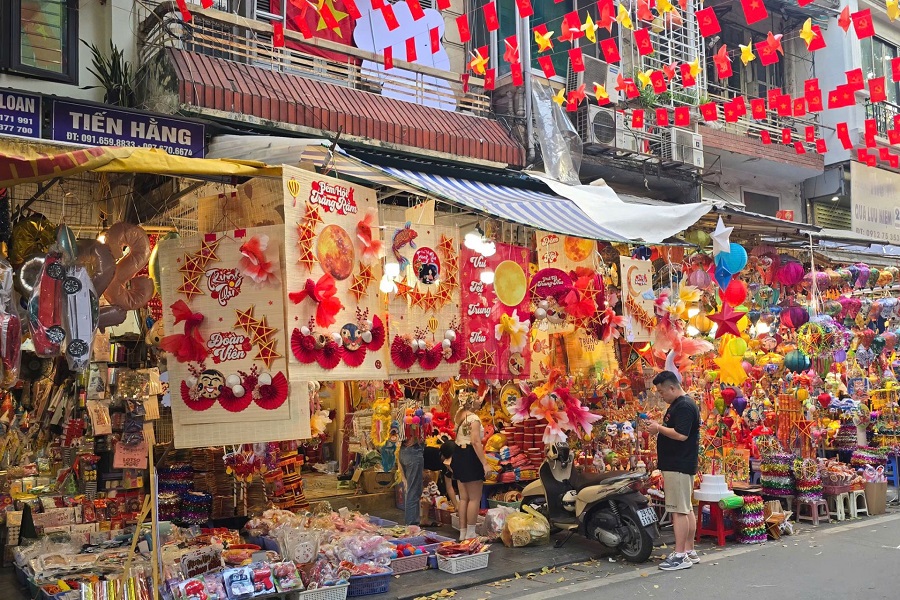With every Mid-Autumn season, Hang Ma Street comes alive, overflowing with lanterns, masks, and toys at every turn
