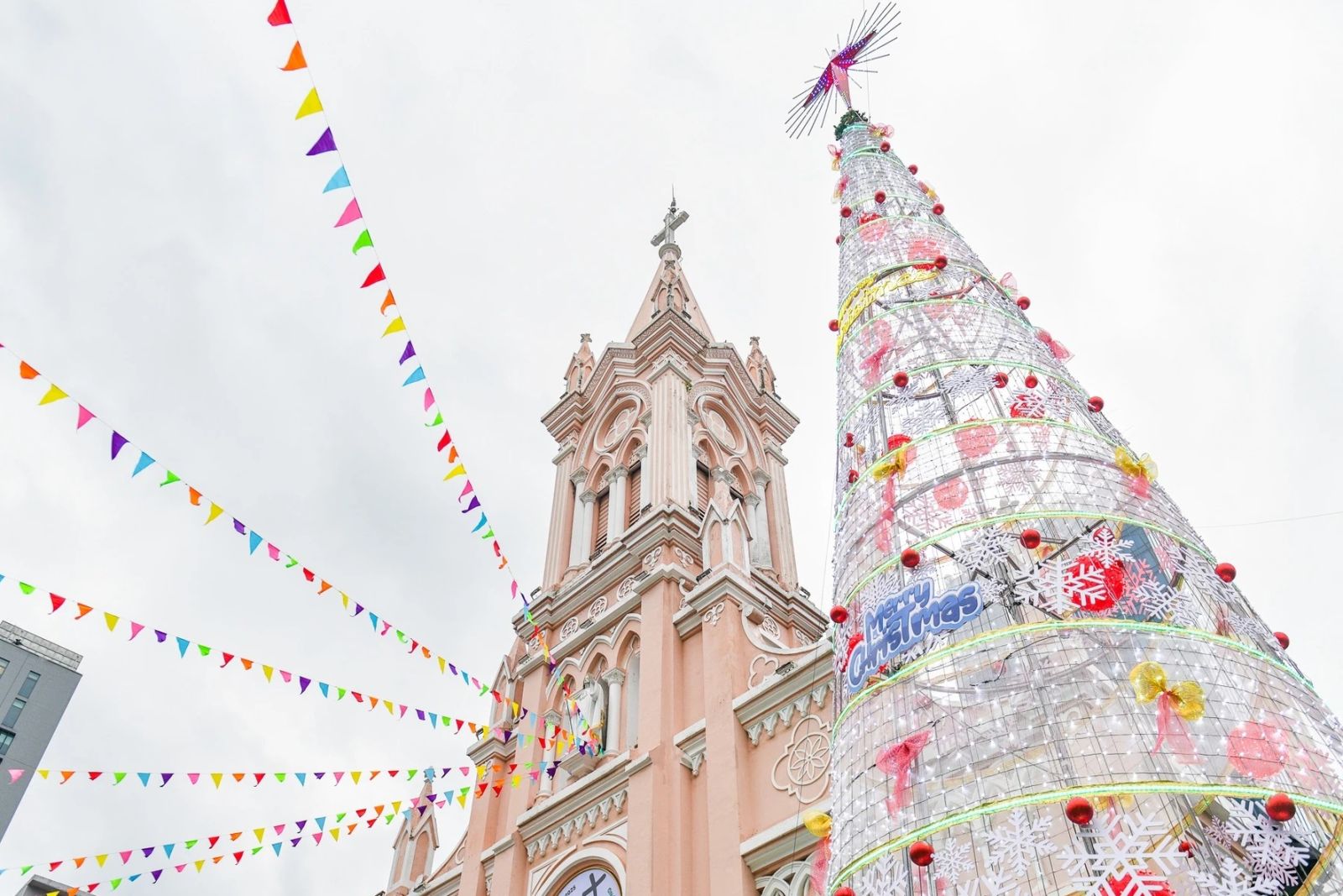 Da Nang Cathedral with decorations during Christmas in Vietnam
