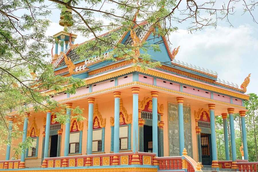 Pagoda is surrounded by green trees