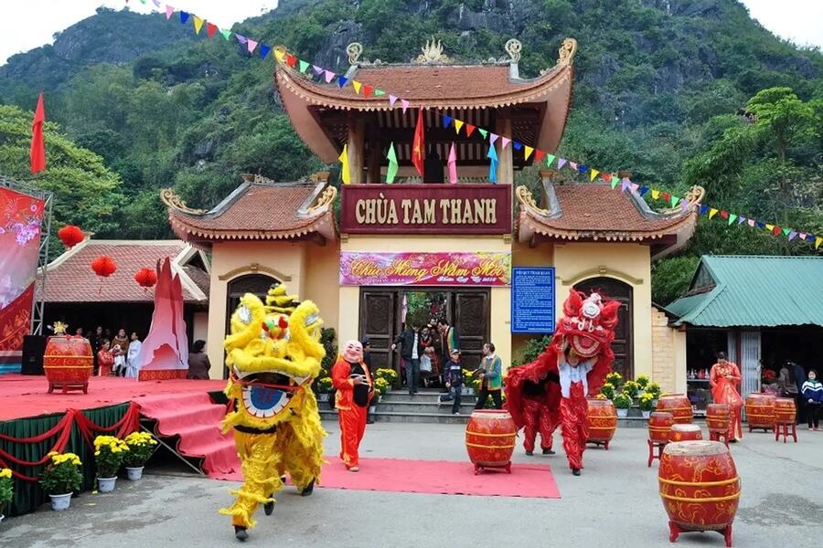 Lion dance at Tam Thanh Pagoda Lunar New Year festival
