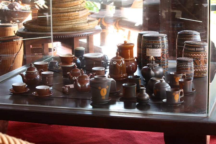 Traditional coffee utensils display at Trung Nguyen Museum