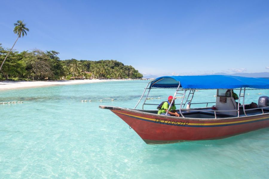 Tourist traveling to the island by ferry 