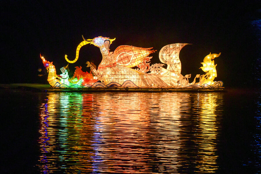 The giant lanterns are paraded through the streets and released onto the Mekong River. Photo: iVIVU