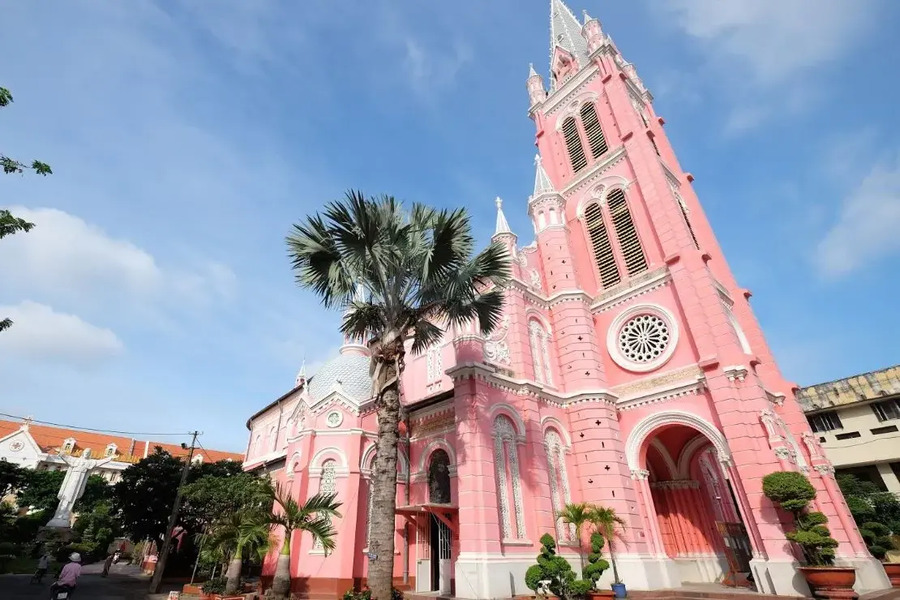 The unique pink color of Tan Dinh Church