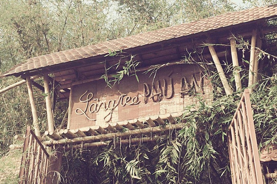 The welcome gate is made mostly of bamboo