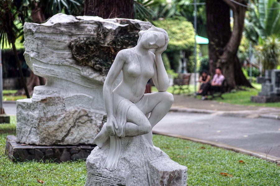 The sculpture garden features a variety of artistically rich works of art